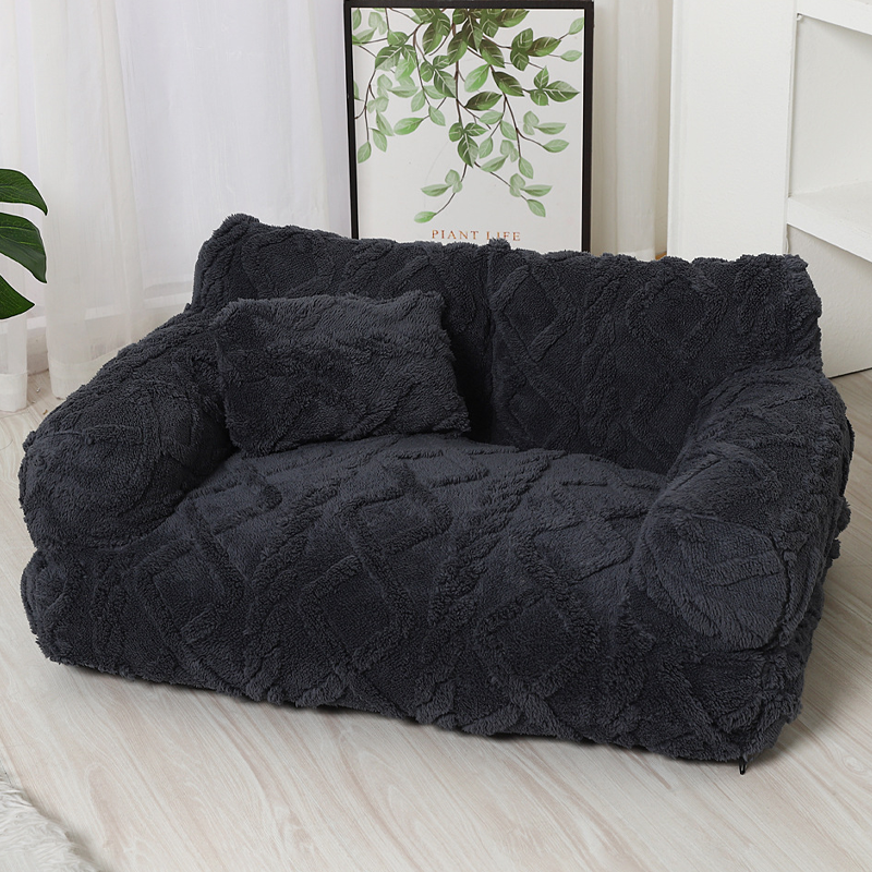 Cama para perro tipo sofá acogedora con borde elevado – Diseño de felpa suave