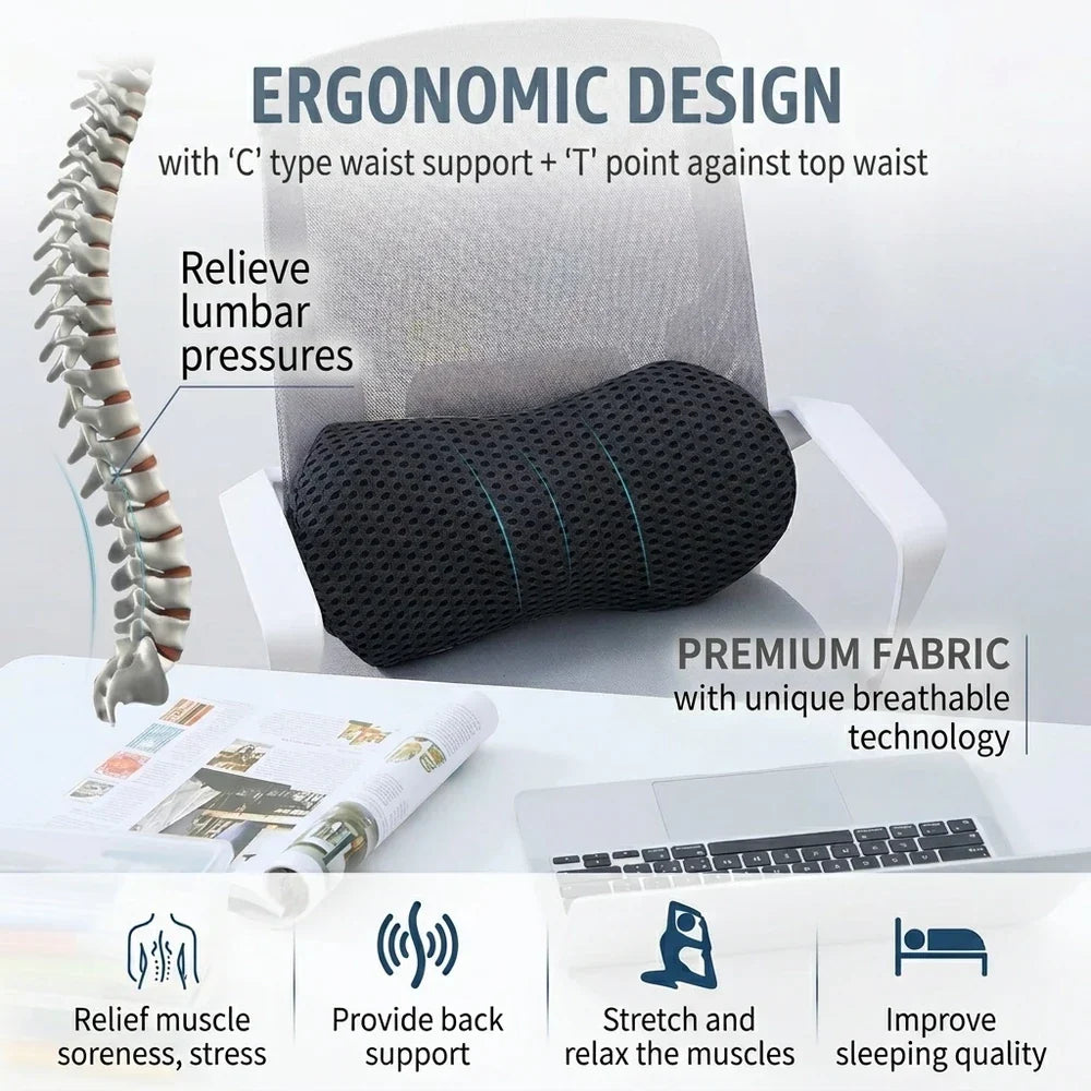 Cojín de soporte lumbar, contorno ergonómico, alivio del dolor de espalda