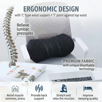 Cojín de soporte lumbar, contorno ergonómico, alivio del dolor de espalda