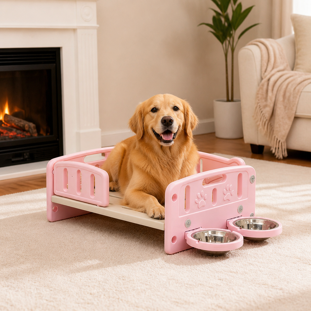 Ortekor Orthopedic Elevated Entry & Calming Plush Pet Sofa (Includes Bowl)