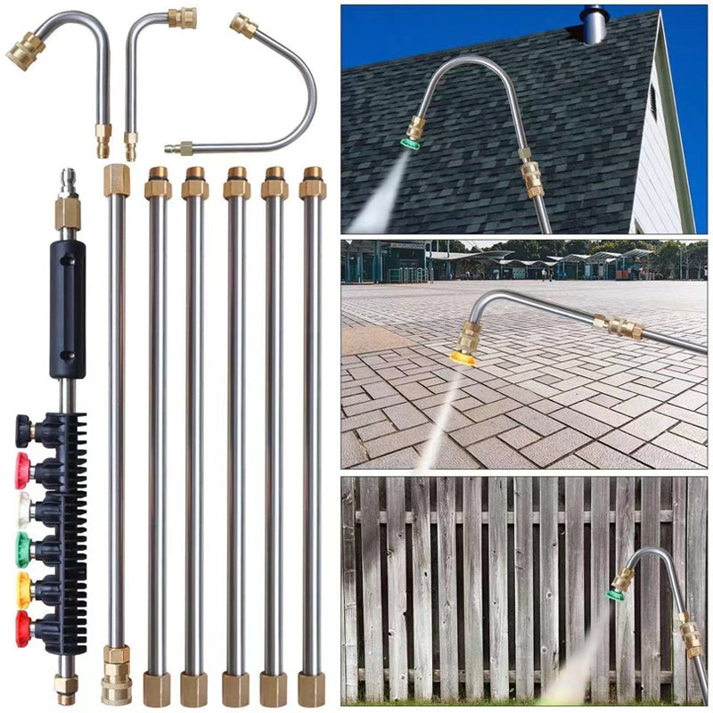 Telescoping Pressure Washer Extension Wand with Professional Spray Nozzles for High-Reach Cleaning — Adjustable Length Pole Kit for Roofs, G
