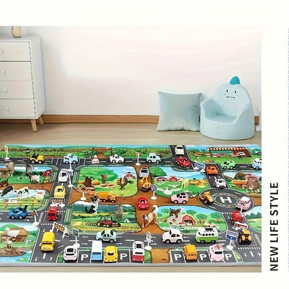 Kids Activity Floor Mat 39 x 51 Inches Woven Non-Slip Farm Road Design for Playrooms Bedrooms Nursery Interactive Rug