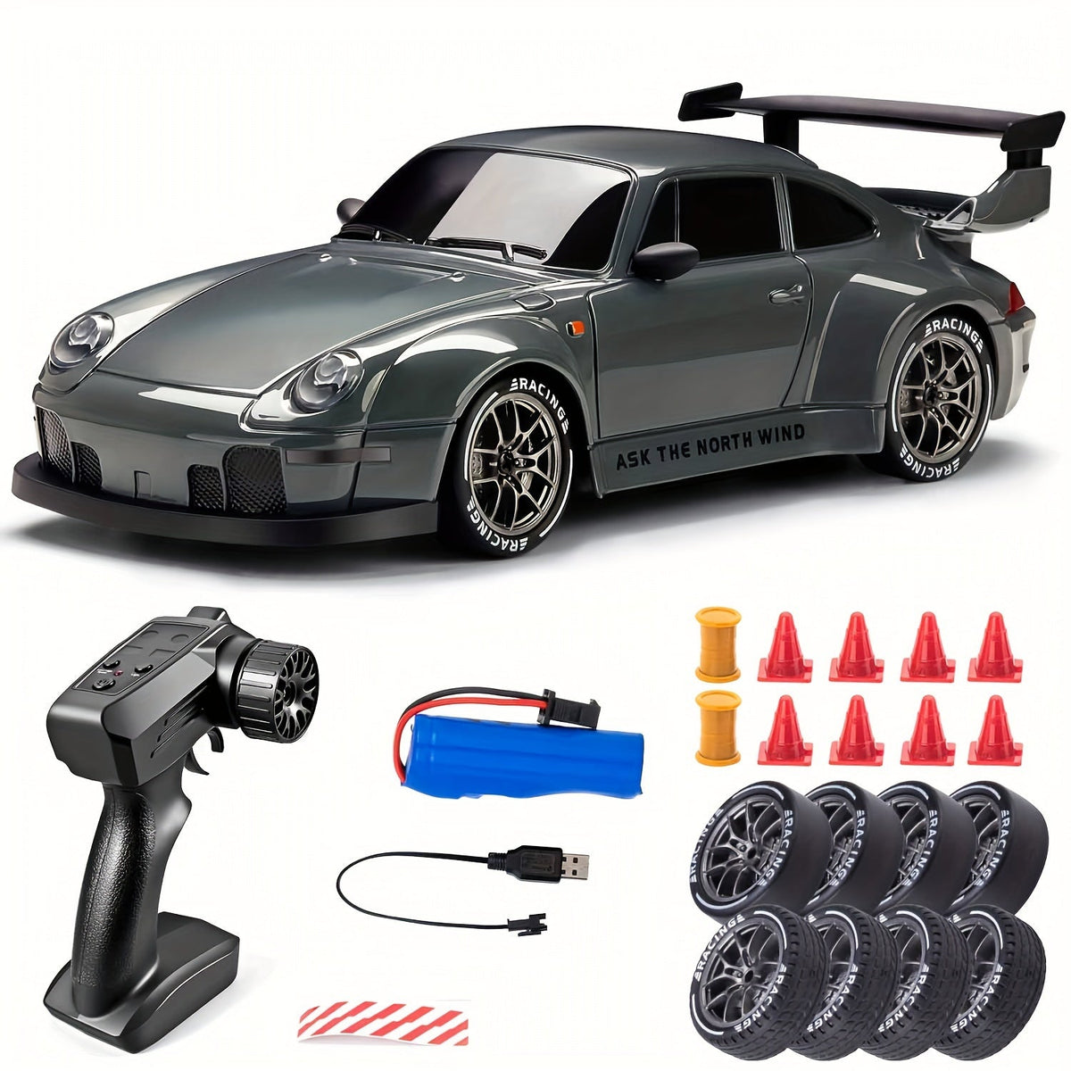 Remote Control Drift Car with LED Wheels – 1:24 Scale 4WD Racing Vehicle for Kids – Rechargeable RC Stunt Car