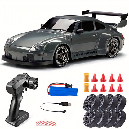 Remote Control Drift Car with LED Wheels – 1:24 Scale 4WD Racing Vehicle for Kids – Rechargeable RC Stunt Car