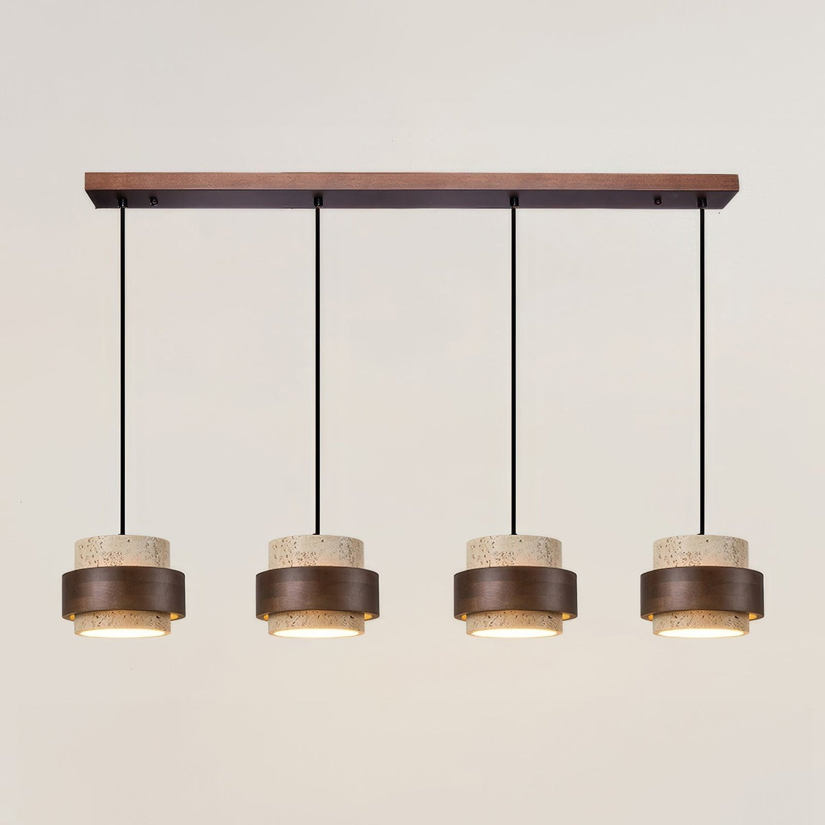Stone & Wood Drop Ceiling Fixture 6.7 Inch Natural Travertine Hanging Light for Dining Table Kitchen Island Bedside Minimalist Adjustable Co
