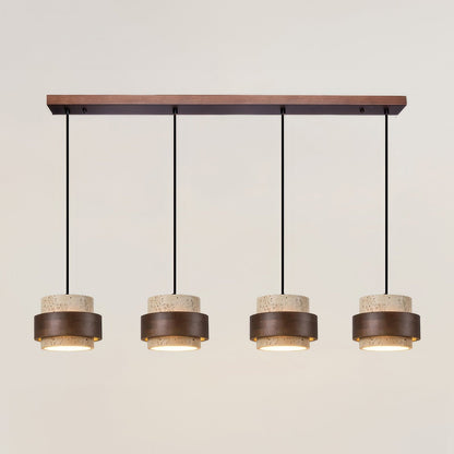 Stone & Wood Drop Ceiling Fixture 6.7 Inch Natural Travertine Hanging Light for Dining Table Kitchen Island Bedside Minimalist Adjustable Co
