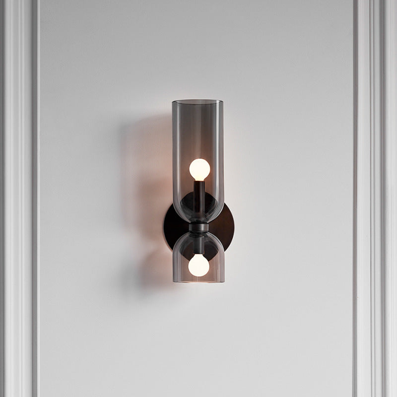 Aplique de pared de vidrio con cableado directo, casquillo E12 para dormitorios, salas de estar, pasillos, lámpara de acento para interiores, iluminación de pared cilíndrica moderna, 110-