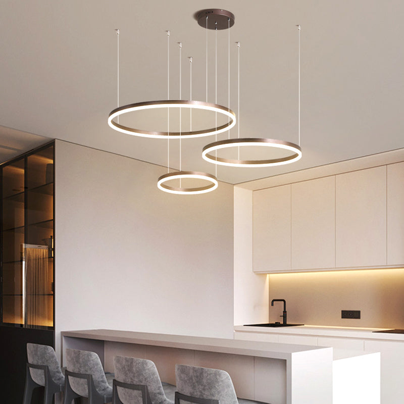 Lámpara de techo LED de varios aros, altura ajustable, metal y acrílico, para comedores, salas de estar y dormitorios, lámpara colgante contemporánea