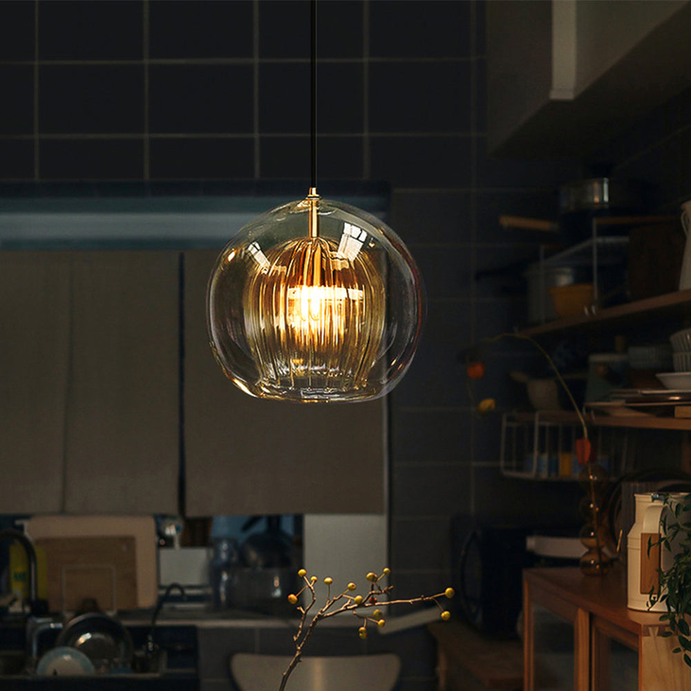Spherical Glass Hanging Light with Metal Mount for Dining Room & Bedroom Ambient Lighting