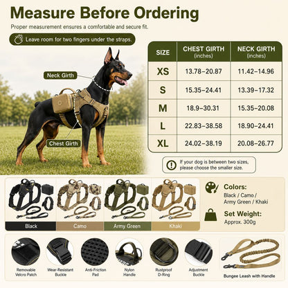 Ortekor 5-Piece Tactical Dog Harness Set for Hiking & Training - Better Control for Strong Dogs
