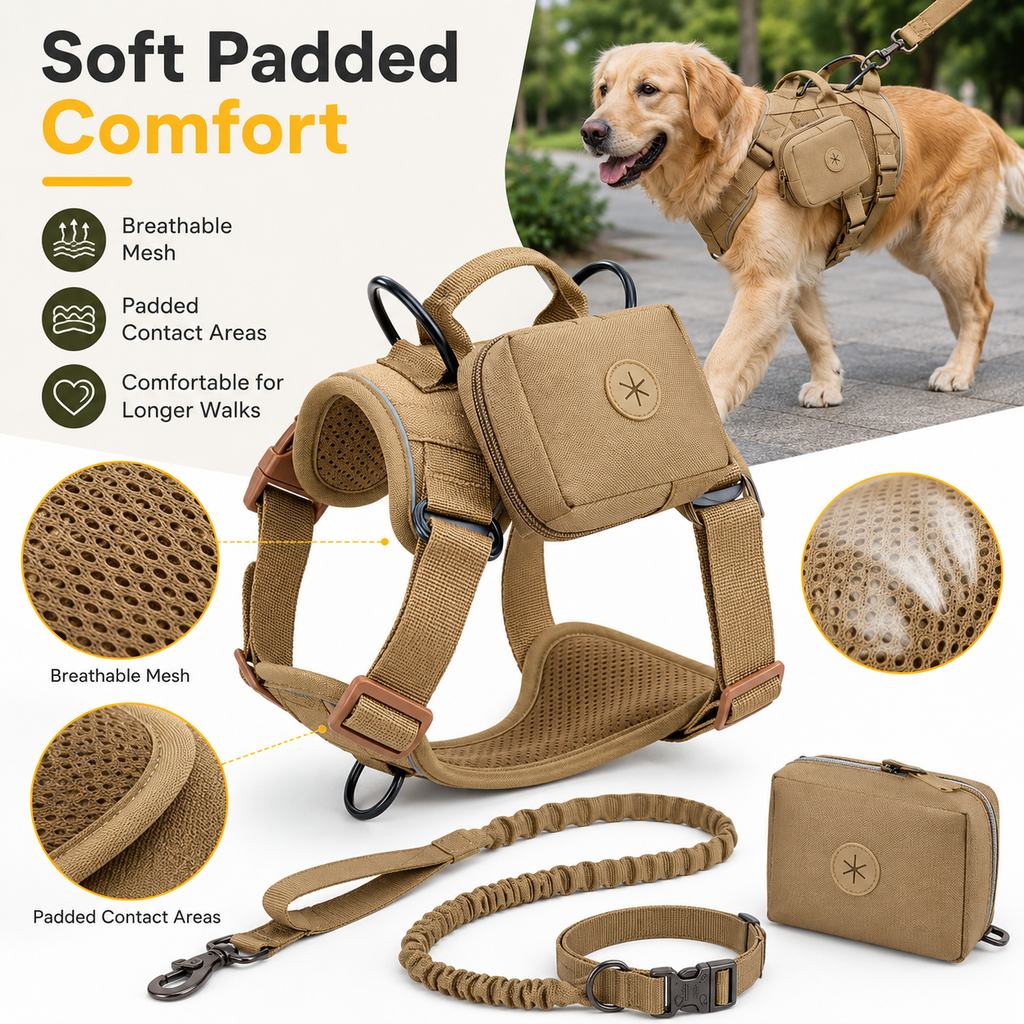Ortekor 5-Piece Tactical Dog Harness Set for Hiking & Training - Better Control for Strong Dogs