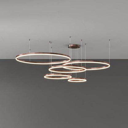 Multi-Ring LED Chandelier Adjustable Height Metal Acrylic Fixture 16-31 Inch Diameter Dimmable Suspended Ceiling Light for Dining Room Kitch