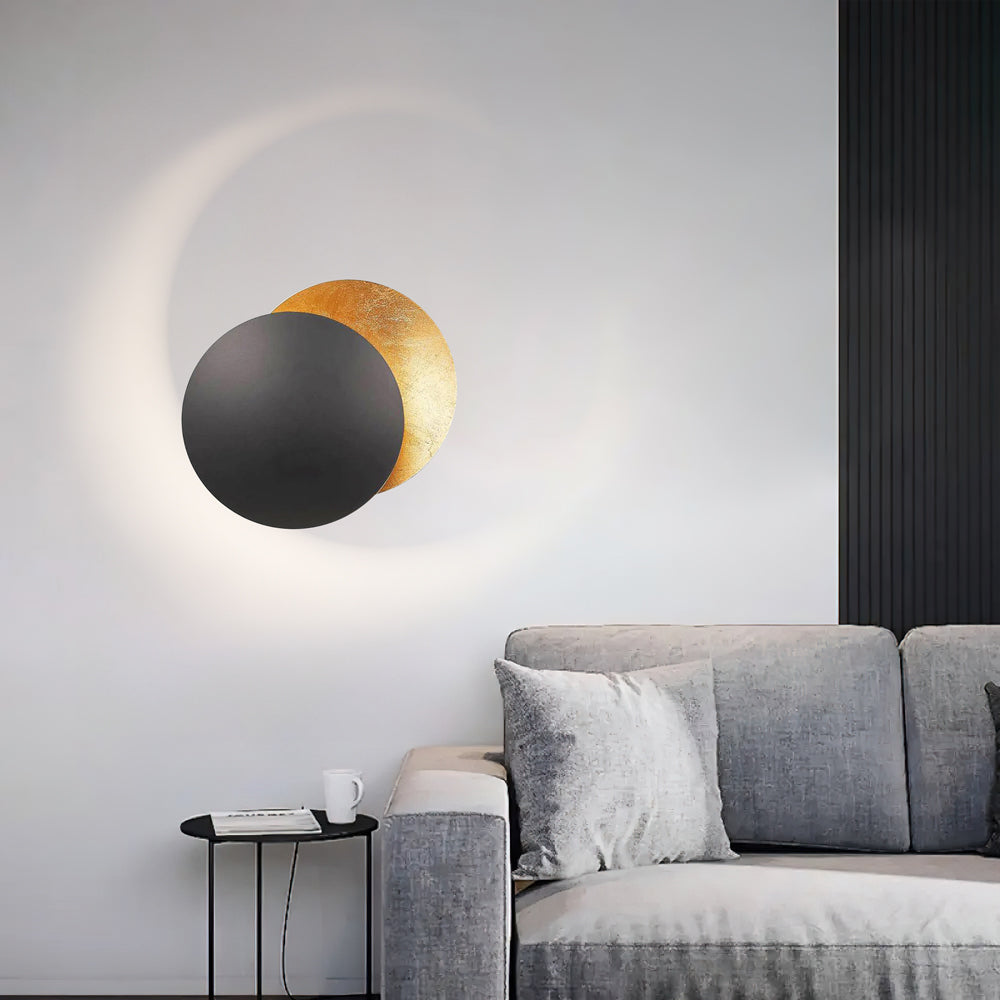 Rotating LED Wall Sconce Light Fixture – 9 in Aluminum Disc Lamp for Bedrooms, Hallways & Accent Lighting | Gold White Copper Black