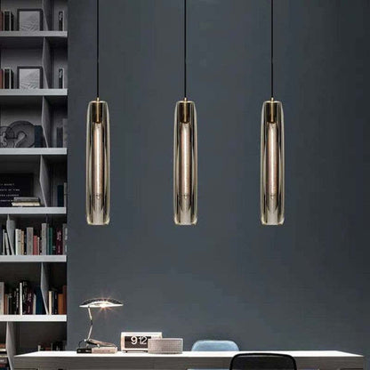 Glass Cylinder Hanging Light Fixture 15 Inch Height Adjustable Drop Ceiling Lamp for Dining Room Bedroom Living Room Contemporary Minimalist