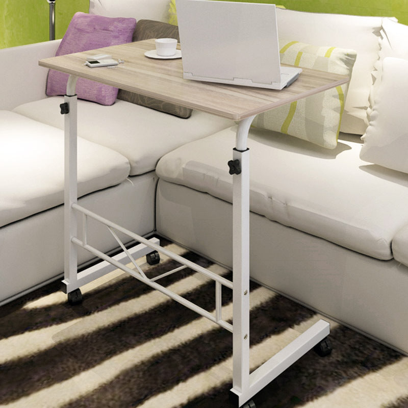 Rolling Laptop Desk with Adjustable Height 27.5-34.5 Inches Steel Frame Wood Top Mobile Workstation for Bedroom Sofa Home Office Compact Com