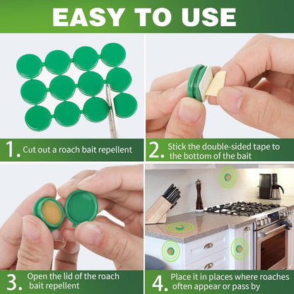 Roach Trap Station Discs for Kitchen & Bathroom – Safe Around Kids & Pets – Colony Elimination Bait – 12/24/36 Count