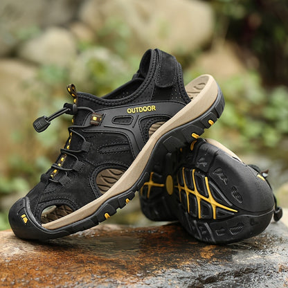 Men's Closed-Toe Sport Sandals with Elastic Strap – Breathable Rubber Sole Outdoor Footwear for Hiking & Summer