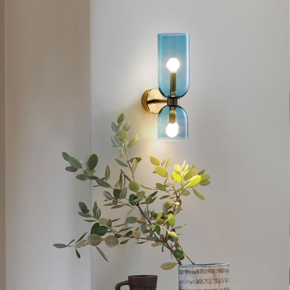 Glass & Iron Wall Sconce - Vintage-Inspired Dual-Light Fixture for Hallway, Bedroom & Dining Room - Hardwired Design with E12 Candelabra