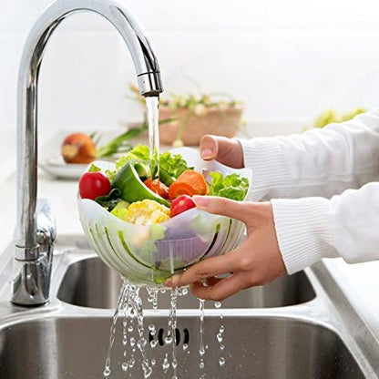 Quick Chop Vegetable Slicer Bowl with Strainer Basket – 60 Second Salad Prep Tool, Multi-Function Produce Cutter and Drainer for Healthy