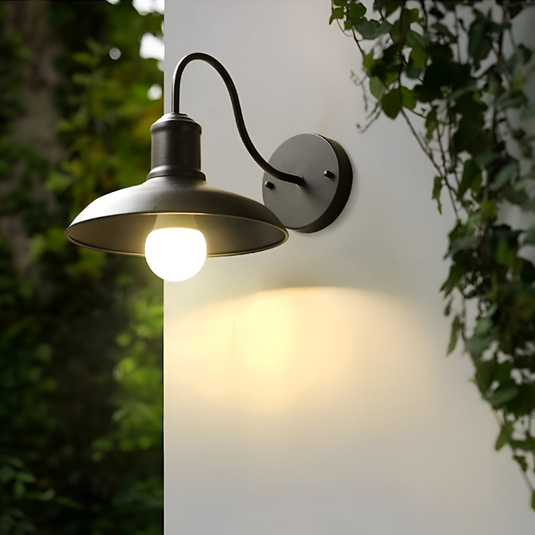 Exterior Iron Sconce Fixture 15 in Black Downlight Bowl Shade for Front Door Patio Walkway Farmhouse Vintage