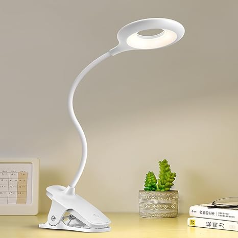 Clip-On LED Desk Light with Adjustable Gooseneck 18 Inch Touch Control Dimming USB Powered Task Lamp for Bedroom Office Study Portable Book