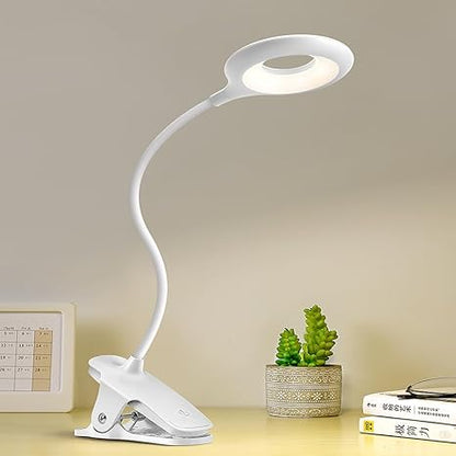 Clip-On LED Desk Light with Adjustable Gooseneck 18 Inch Touch Control Dimming USB Powered Task Lamp for Bedroom Office Study Portable Book
