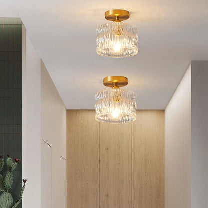 Flush Mount Ceiling Light 10 Inch Gold Metal Glass Shade for Bedroom Hallway Entryway E26 Socket Modern Ambient Fixture Home Décor