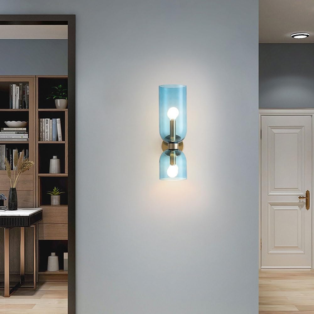 Glass & Iron Wall Sconce - Vintage-Inspired Dual-Light Fixture for Hallway, Bedroom & Dining Room - Hardwired Design with E12 Candelabra