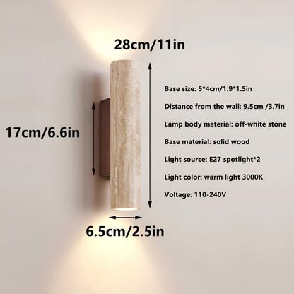 Travertine Stone Sconce Dual-Direction Light 12.6 Inch Vertical Fixture Natural Beige E27 Socket for Bedrooms Hallways Staircases Living Roo