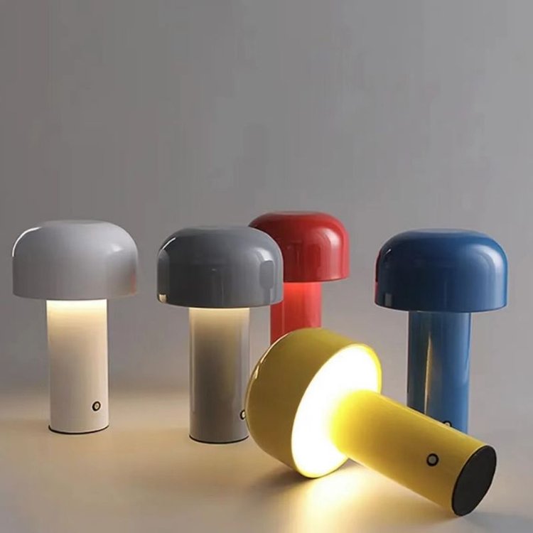 Rechargeable LED Mushroom Desk Lamp 8.3 in Cordless Touch Dimmer Warm White Portable Nightstand Light for Bedroom Living Room Patio Outdoor