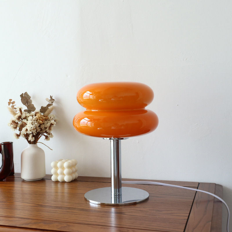 Sculptural Chrome and Frosted Glass Nightstand Lamp with Soft Glow LED for Bedroom, Desk, Living Room Accent Lighting