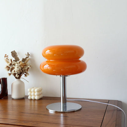 Sculptural Chrome and Frosted Glass Nightstand Lamp with Soft Glow LED for Bedroom, Desk, Living Room Accent Lighting