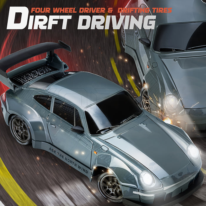 Mini Remote Control Drift Racer 4-Wheel Drive LED Glow Wheels 1:24 Scale Indoor Outdoor Track Racing Performance Car 2.4GHz Controller Recha
