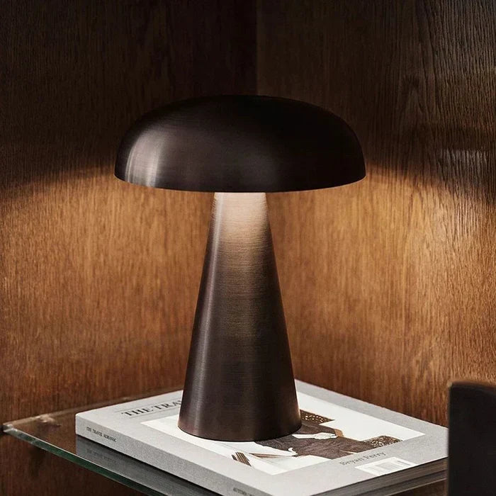 Rechargeable Mushroom Table Lamp Cordless Touch Control LED 3 Brightness Settings Portable Accent Light Bronze Gold for Bedroom Living