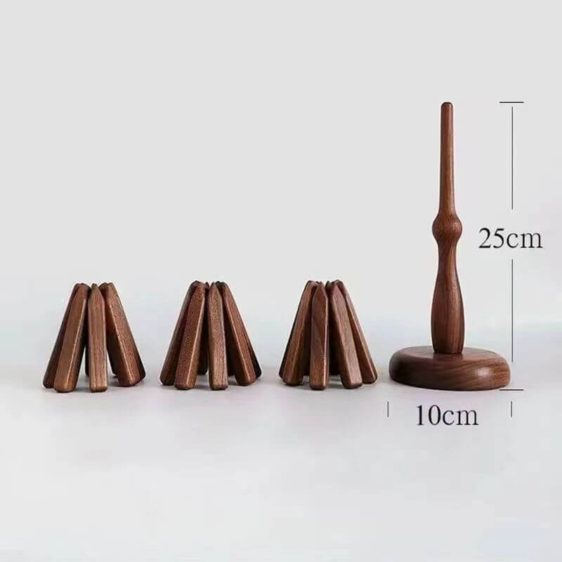 Wooden Heat Protector for Hot Pans & Pots — Walnut Folding Stand with Tree-Inspired Shape for Kitchen Tables, Countertops & Dining Rooms