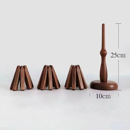 Wooden Heat Protector for Hot Pans & Pots — Walnut Folding Stand with Tree-Inspired Shape for Kitchen Tables, Countertops & Dining Rooms