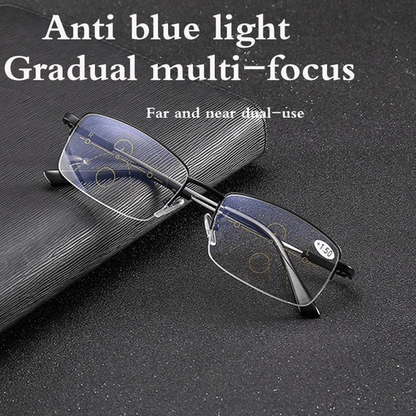 Titanium Multi-Focus Reading Glasses for Near & Distance Vision with Blue Light Filter