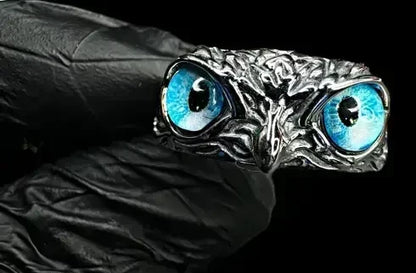Anillo ajustable de búho con ojos de piedra preciosa