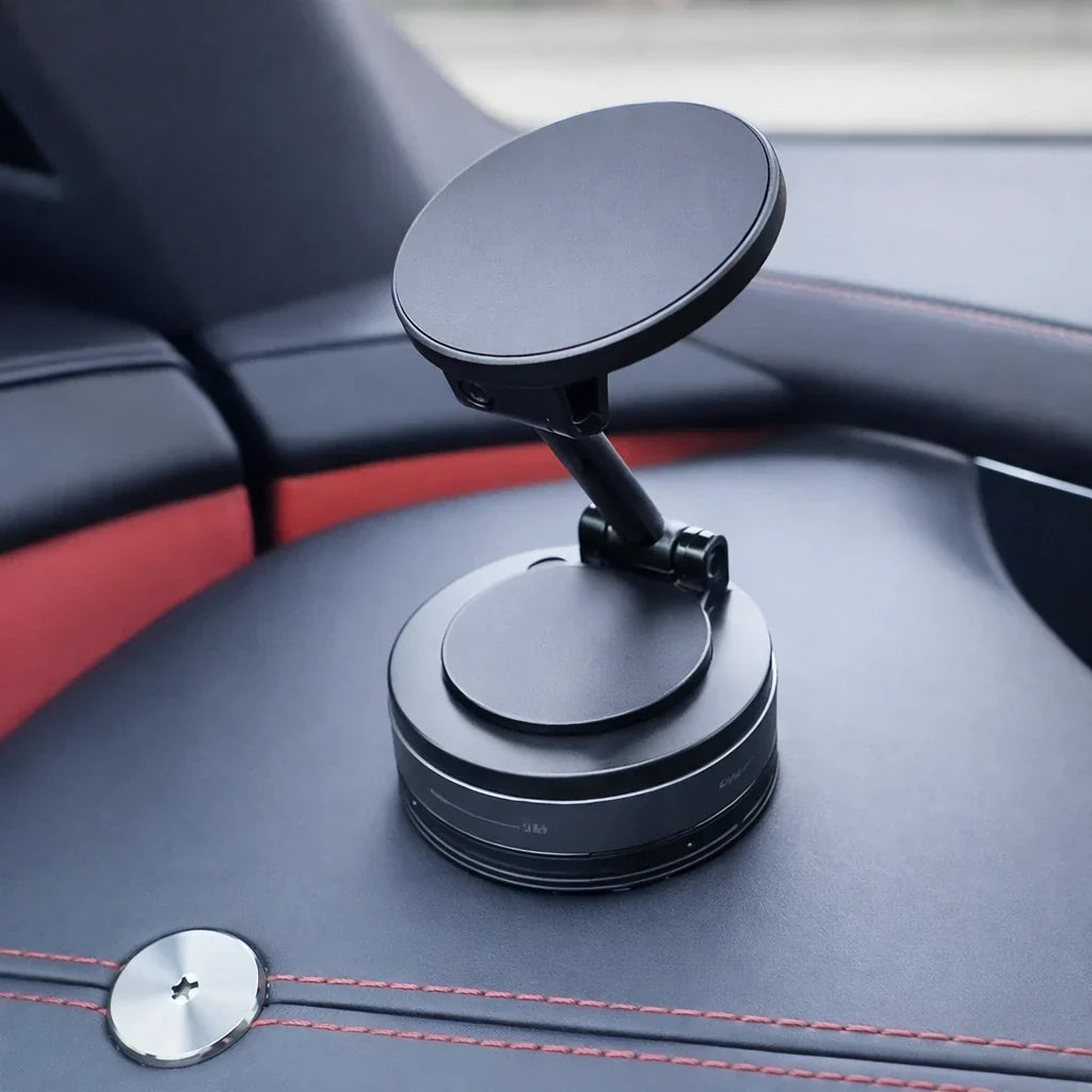 Car Phone Mount with Strong Magnetic Grip & Vacuum Base for Dashboard or Windshield