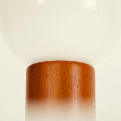 Spherical Glass Shade Nightstand Light 11 in Natural Wood Base Bedside Reading Lamp Retro Accent Illumination for Bedroom Living Room Office