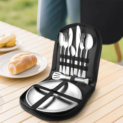 TREKDINE – Juego de viaje con platos y pinzas portátiles para comida