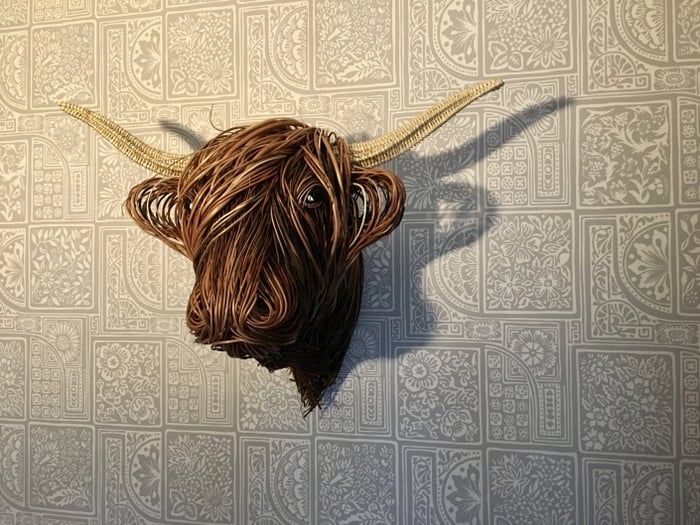 Woven Cattle Head Wall Hanging Natural Fiber 25×21 Inch Statement Piece Farmhouse Boho Decor Textured Animal Sculpture