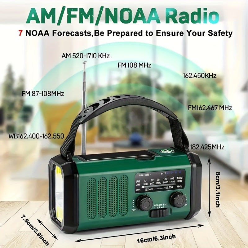 Radio meteorológica de emergencia con panel solar, linterna de manivela, batería externa de 10000 mAh, AM FM NOAA, SOS, brújula, recargable por USB-C, para camping y supervivencia