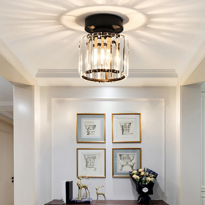 Flush Mount Crystal Light Fixture E27 Socket Black Gold for Bedroom Living Room Hallway Indoor Home Décor Compact Reflective Shade Elegant A