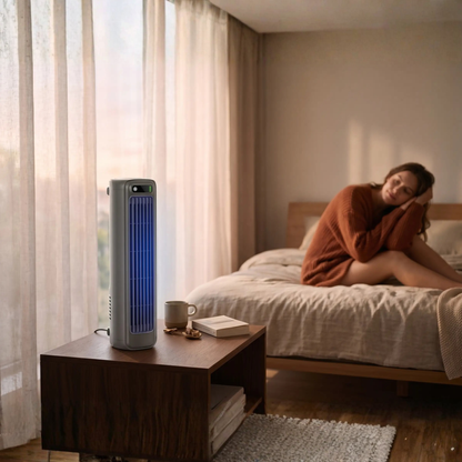 Rechargeable Cordless Personal Cooling Fan Tower with 12-Hour Battery Life – Bladeless Quiet Airflow, Desktop & Wall Mount, Lightweight for