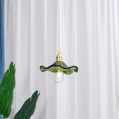 Glass Ceiling Light with Sculptural Ripple Edge – 9 in Hanging Fixture with Metal Hardware for Kitchen, Dining Area, or Bedroom – Adjustable