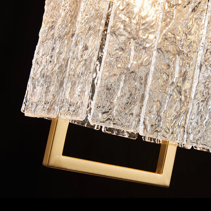 Square Cage Pendant Light Fixture with Textured Glass Shade & Gold Frame for Dining Room, Kitchen Island, Bedroom