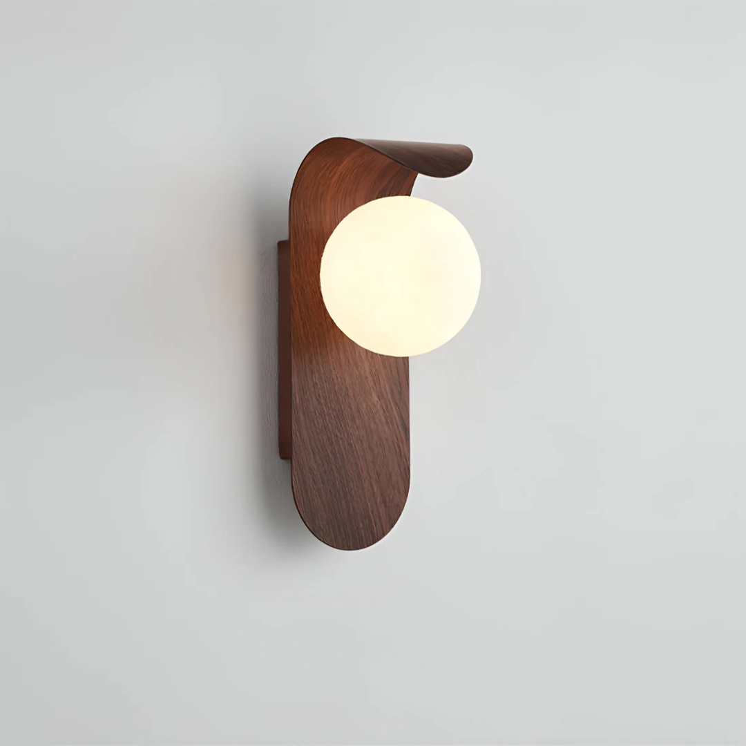 Globe Wall Sconce with Natural Wood Bracket LED Ambient Light Fixture 10 in Height Frosted Shade for Bedrooms Hallways Reading Nooks Modern