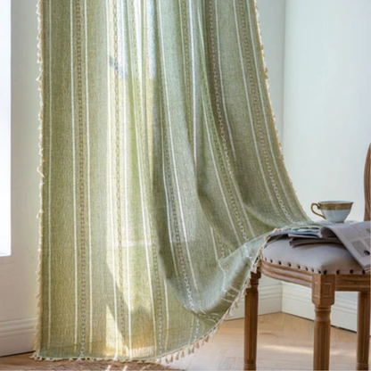 LioraNest - Sage Green Sheer Striped Curtains