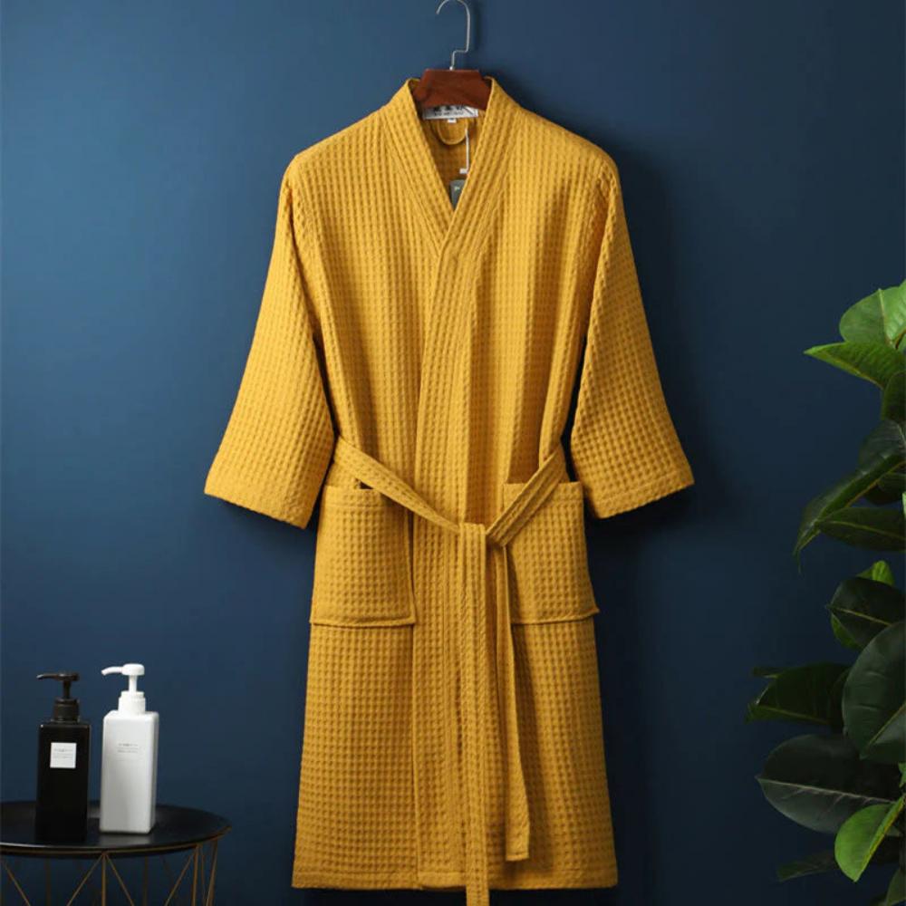 Cotton Waffle Robe V-Neck Lightweight Spa Bathrobe for Women & Men with Pockets Absorbent Loungewear for Bedroom Bathroom Shower
